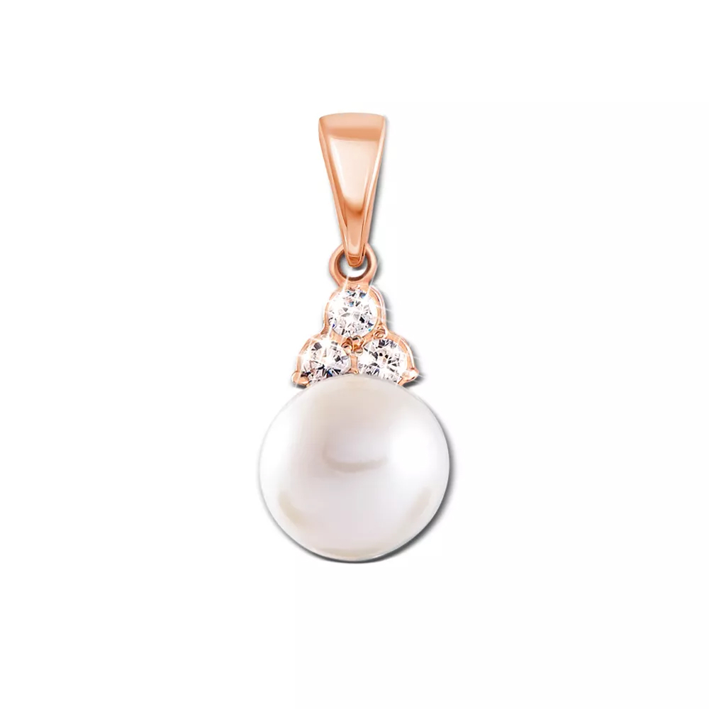 Gold pendant with a pearl and cubic zirconia