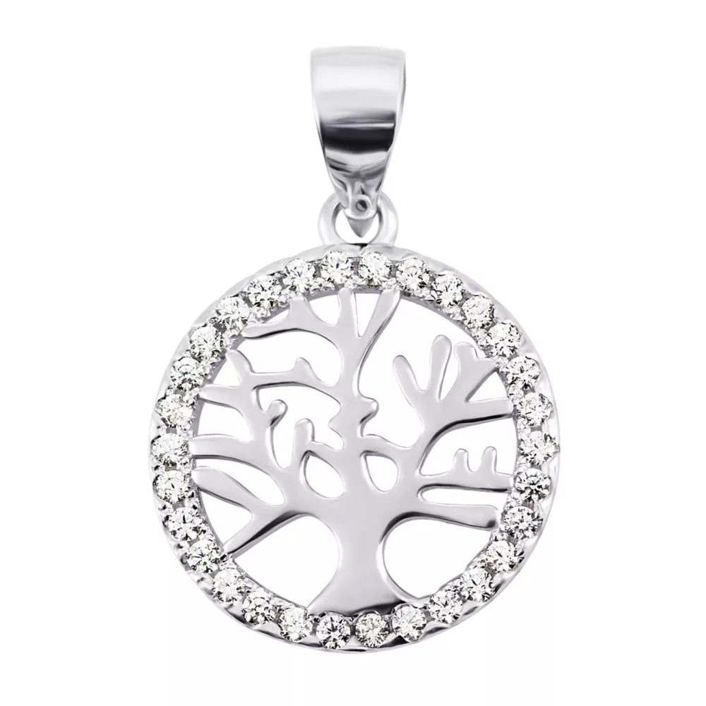 Silver pendant Tree with cubic zirconia