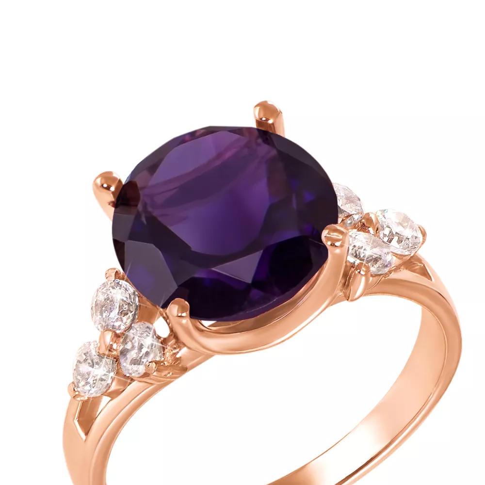 Gold ring with amethyst and cubic zirconia