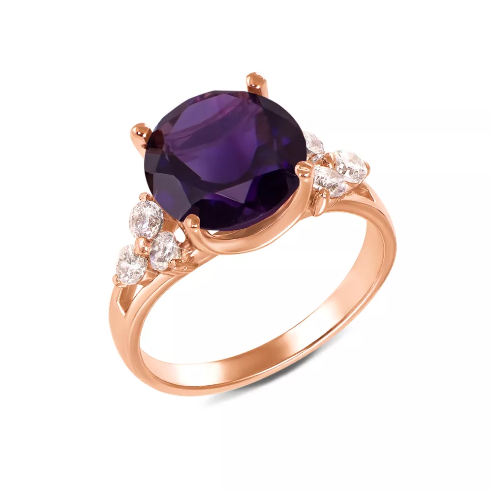 Gold ring with amethyst and cubic zirconia