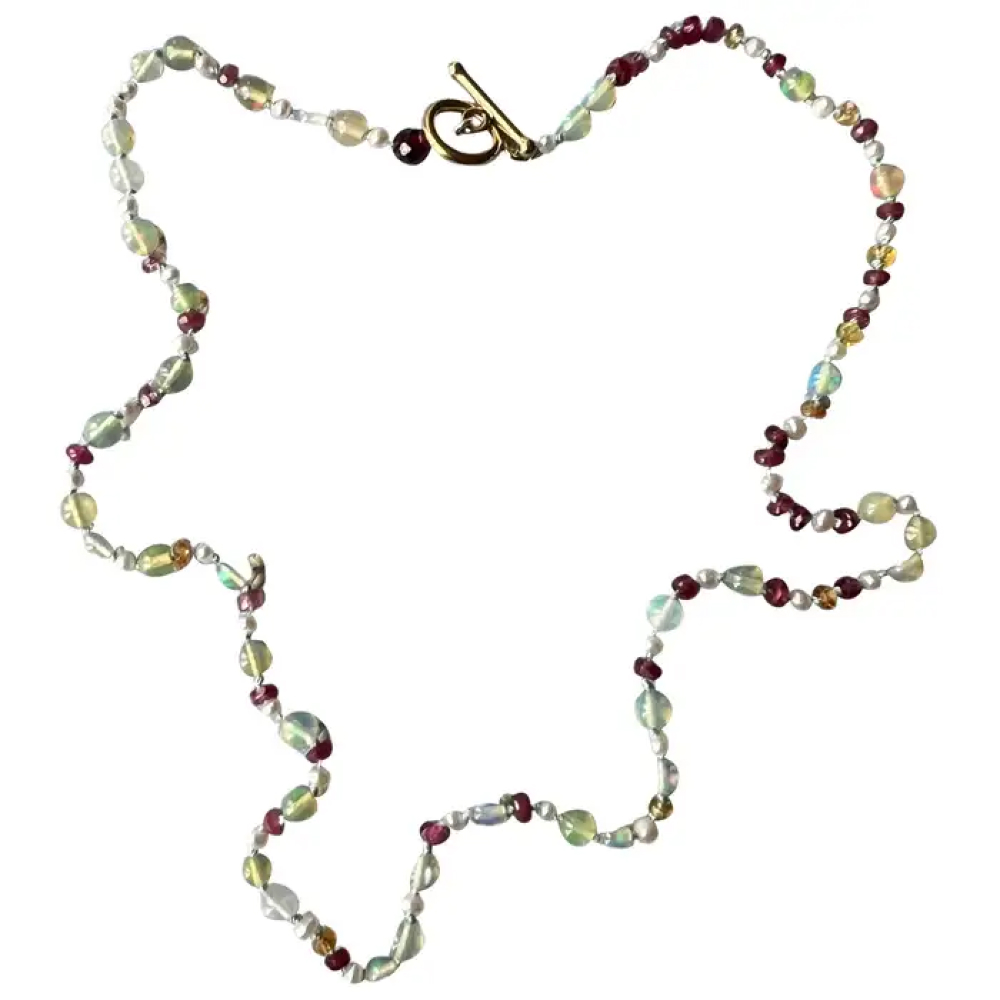 Bead Necklace Semi Precious Choker Opal Ruby Multi Colored J Dauphin