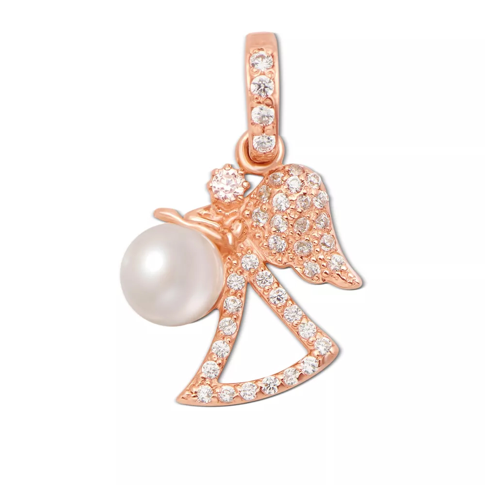 Gold pendant with a pearl and cubic zirconia