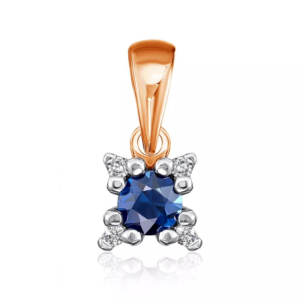 Gold pendant with diamonds and sapphire