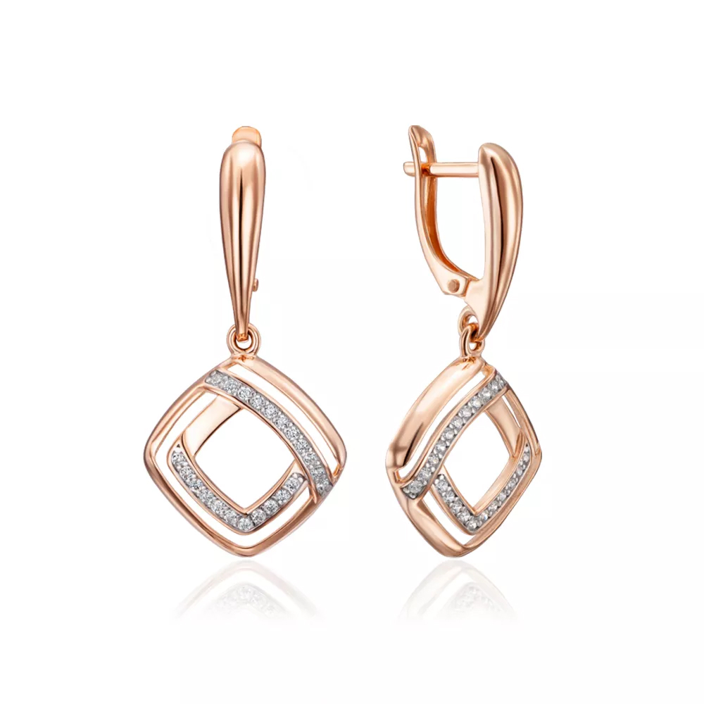 Gold pendant earrings with cubic zirconia