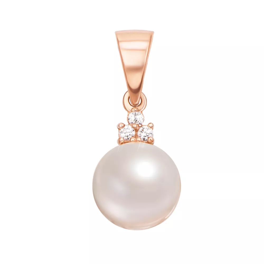 Gold pendant with a pearl and cubic zirconia