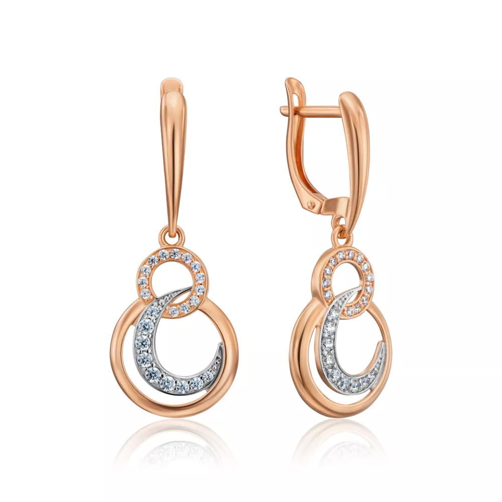 Gold pendant earrings with cubic zirconia