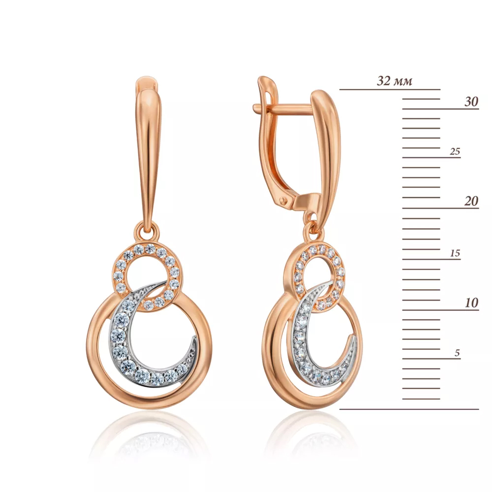 Gold pendant earrings with cubic zirconia