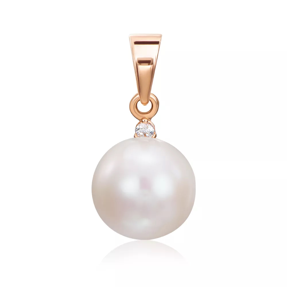 Gold pendant with a pearl and cubic zirconia