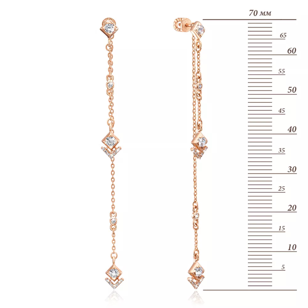 Gold pendant earrings with cubic zirconia