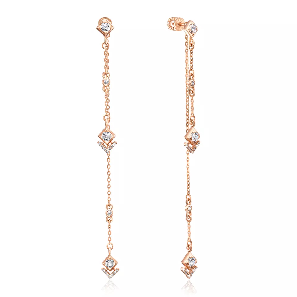 Gold pendant earrings with cubic zirconia