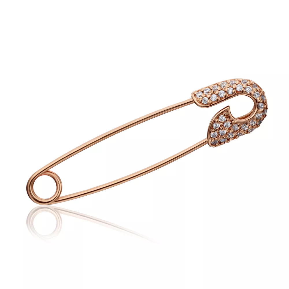 Gold brooch-pin with cubic zirconia