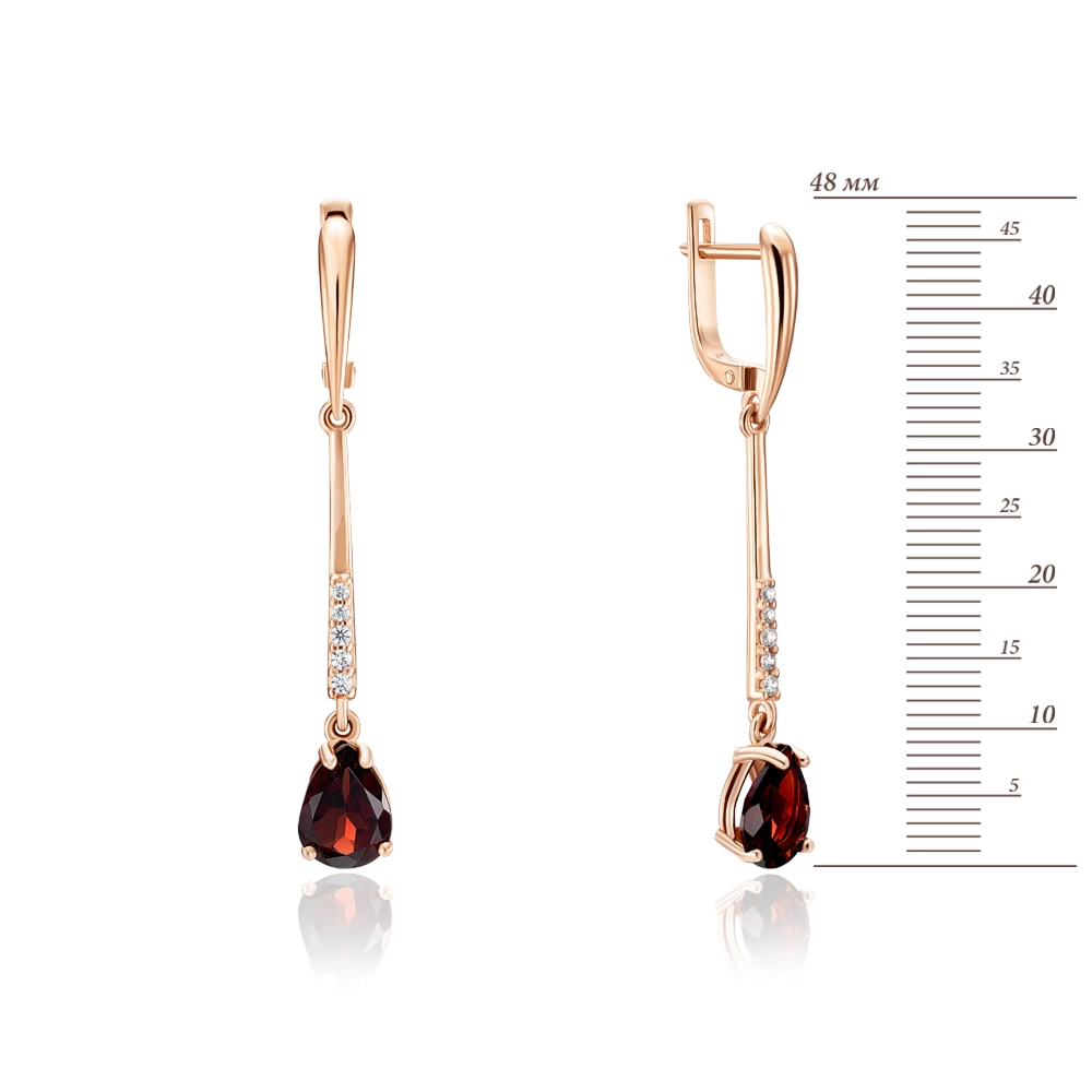 Gold earrings with ruby and cubic zirconia