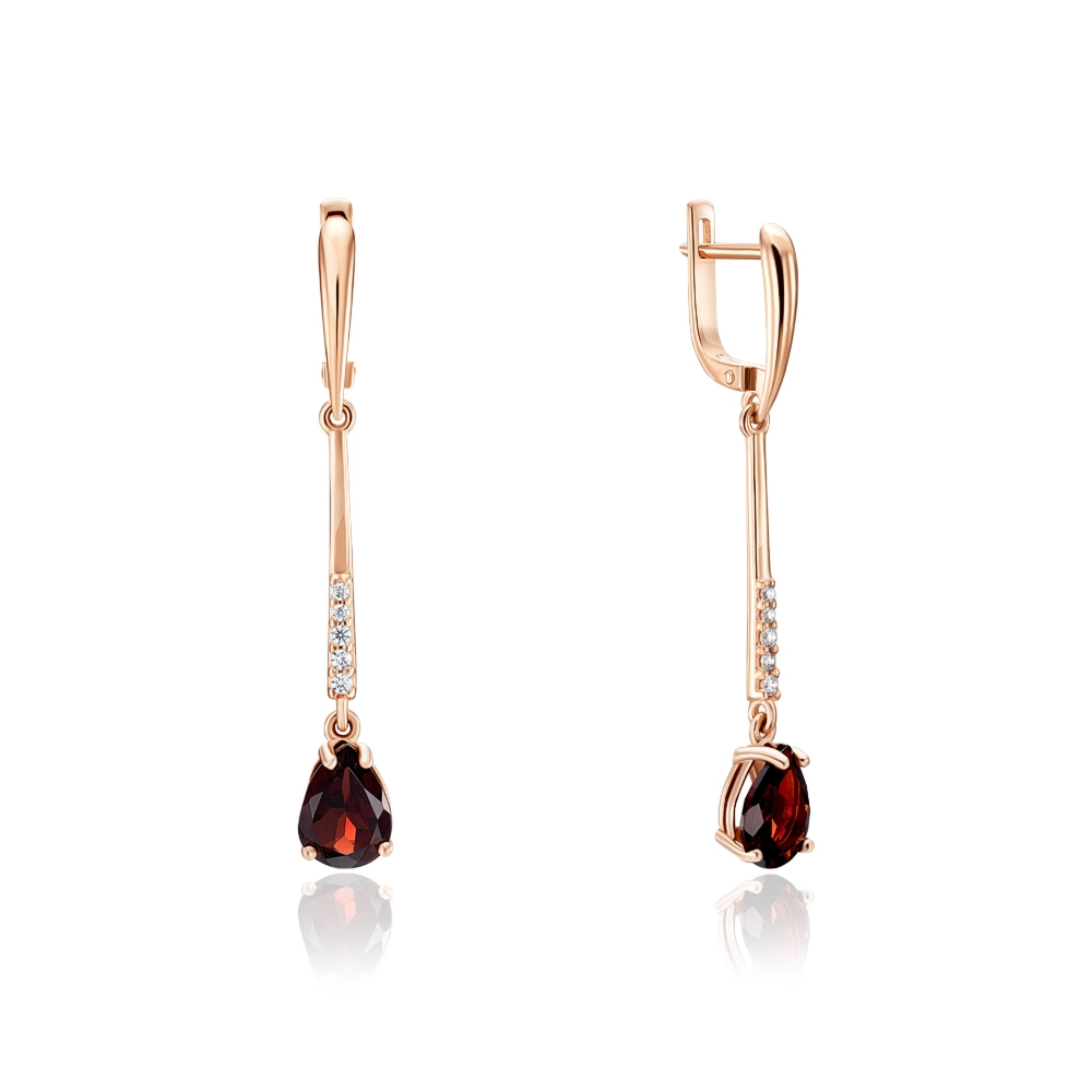 Gold earrings with ruby and cubic zirconia