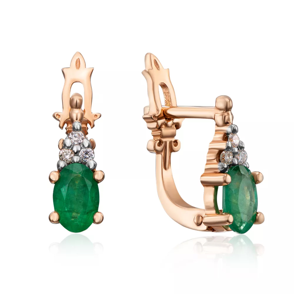 Gold earrings with emeralds and diamonds