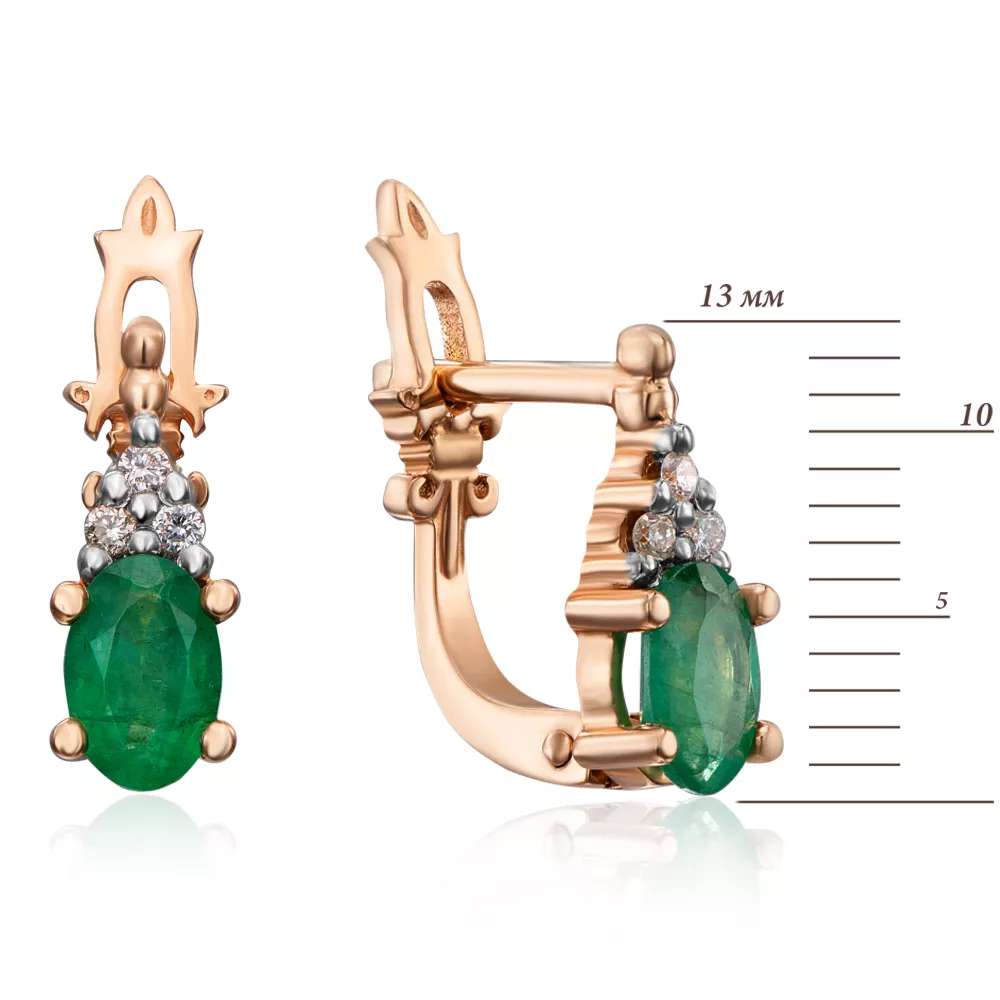 Gold earrings with emeralds and diamonds