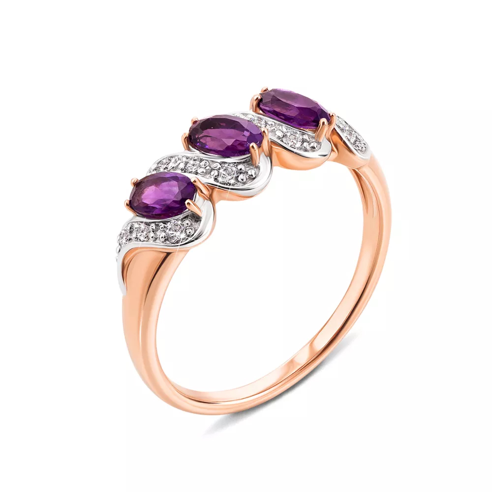 Gold ring with amethyst and cubic zirconia