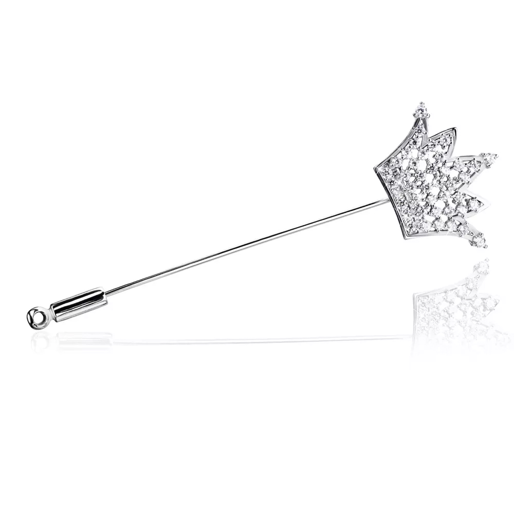 Silver brooch-needle "Crown" with cubic zirconia