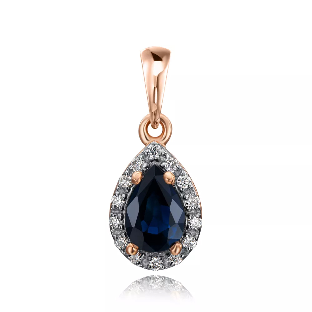 Gold pendant with sapphire and diamonds