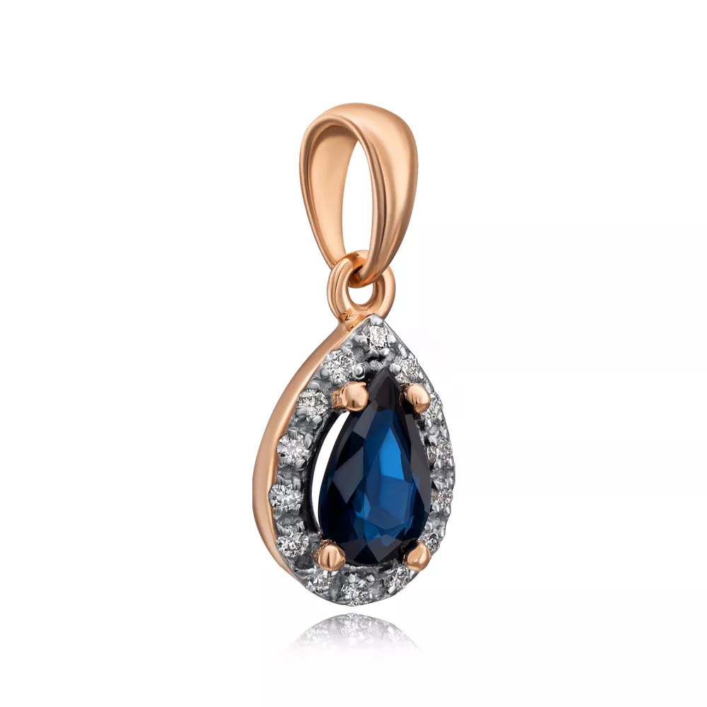 Gold pendant with sapphire and diamonds