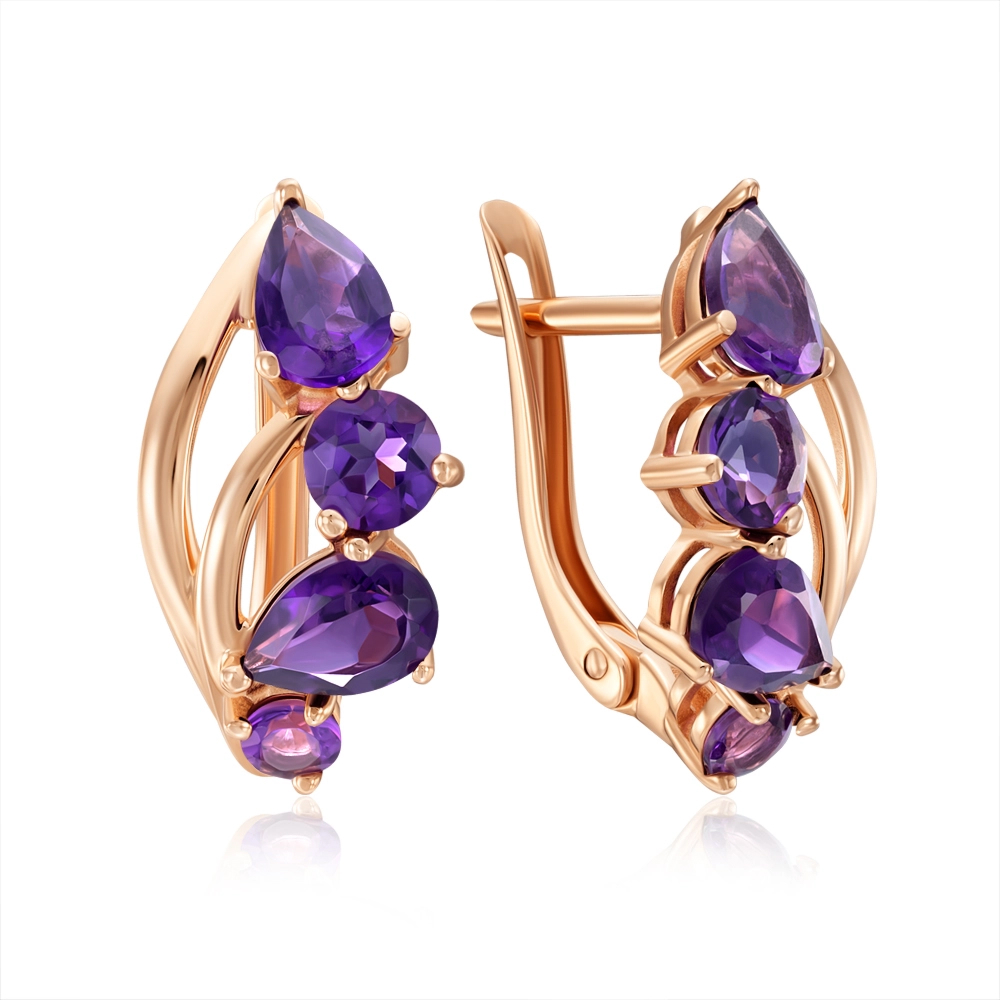 Gold earrings with amethyst