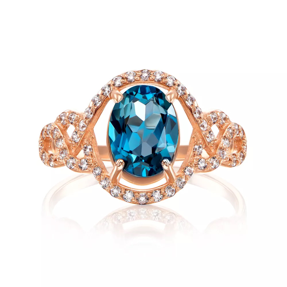 Gold ring with London topaz and cubic zirconia