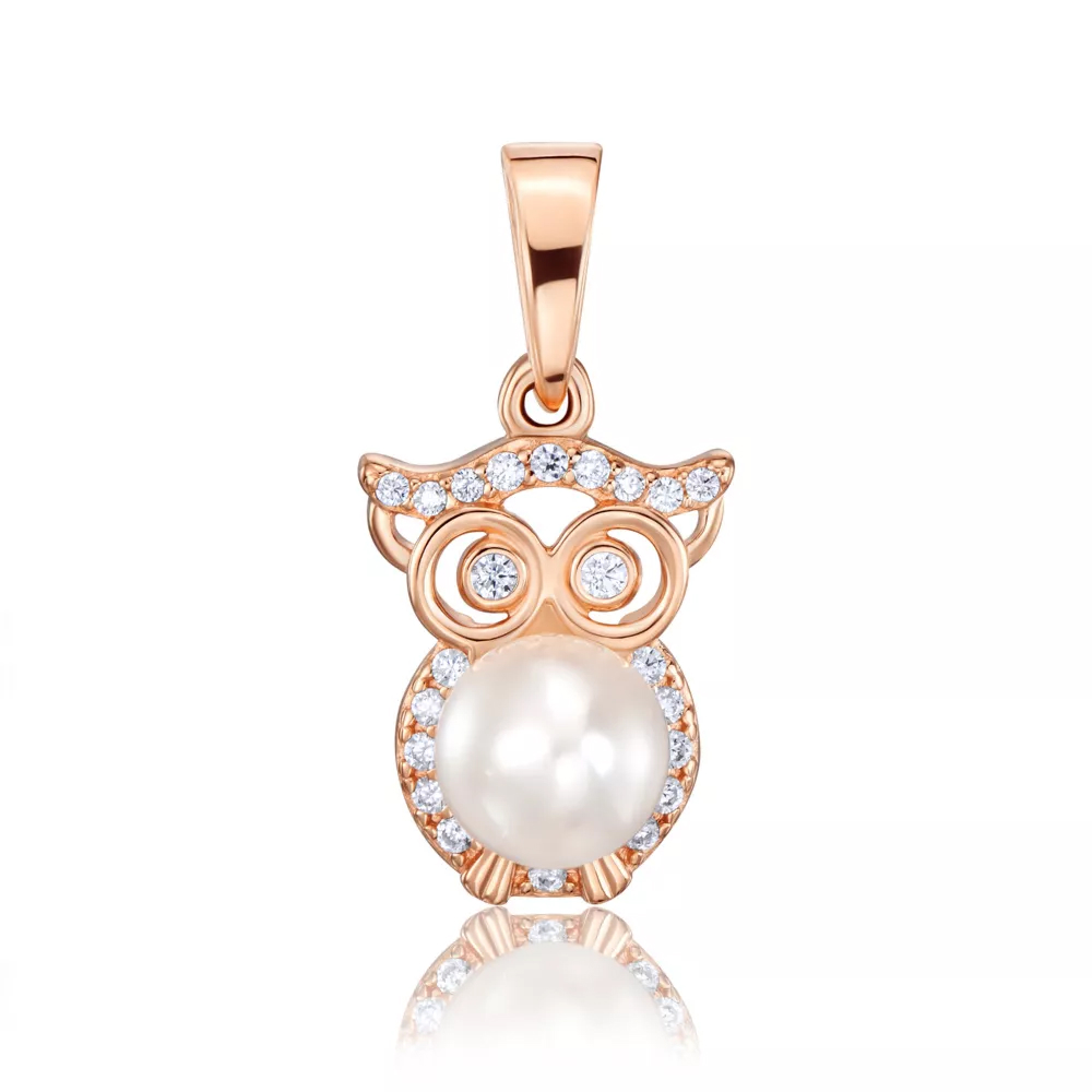 Gold pendant with pearl and cubic zirconia